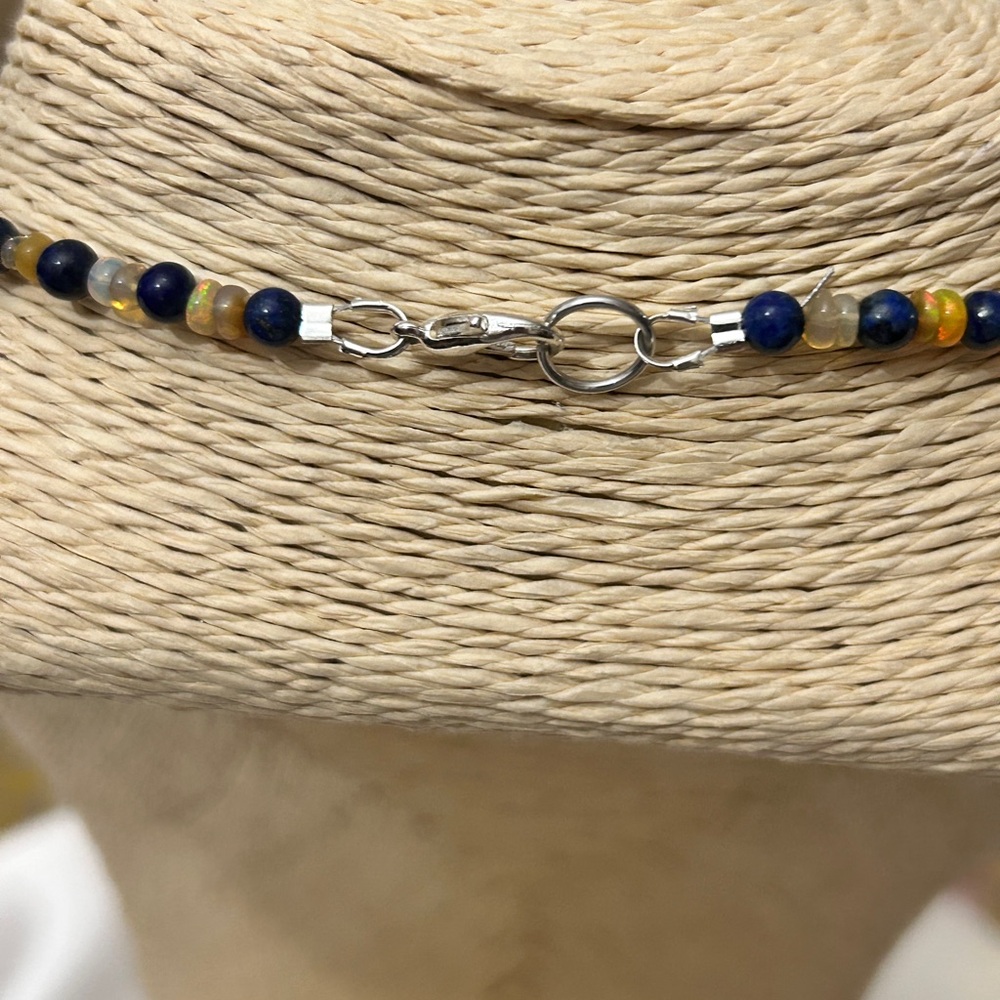 NEW HANDMADE Sterling Silver Gemstones Necklace lapis Lazuli, and Fire Opal - Picture 8 of 10